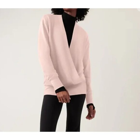 ATHLETA ORCHID PINK PURANA V-NECK WRAP SWEATSHIRT SWEATER sz S - Picture 1 of 8